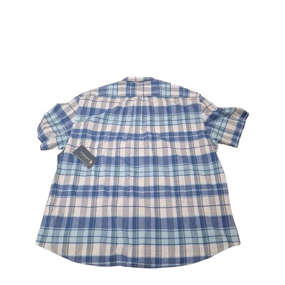 NWT U.S POLO ASSN Mens Short Sleeve Blue White Plaid Button Up Sz Med - Picture 2 of 7